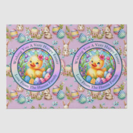 かわいい復活祭の雛、花、カラフル卵 薄葉紙