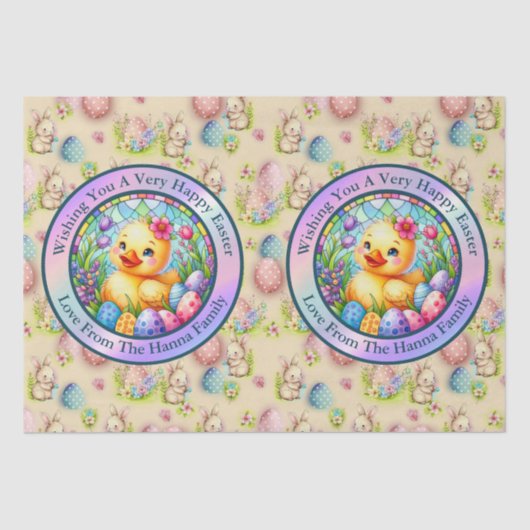 かわいい復活祭の雛、花、カラフル卵 薄葉紙 (正面)