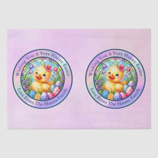 かわいい復活祭の雛、花、カラフル卵 薄葉紙 (正面)