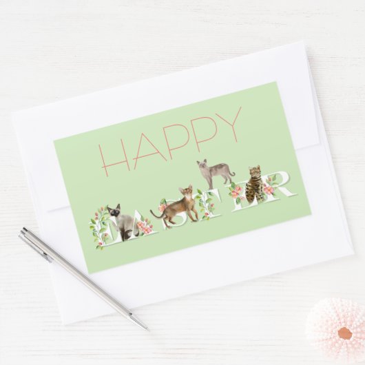 かわいい復活祭キャットバナーハッピーイースターシール 長方形シール (封筒)