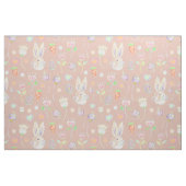 かわいい復活祭バニーと花の水彩パターン ファブリック (ファットクウォーター)