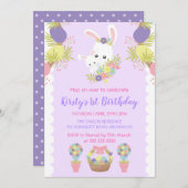 かわいい復活祭バニーズエッグスフラワーズバースデーパーティー 招待状 (正面/裏面)