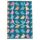 かわいい復活祭バニーパターンブルー ミディアムペーパーバッグ (正面)