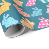 かわいい復活祭バニーパターンブルー ラッピングペーパー (ロールコーナー)