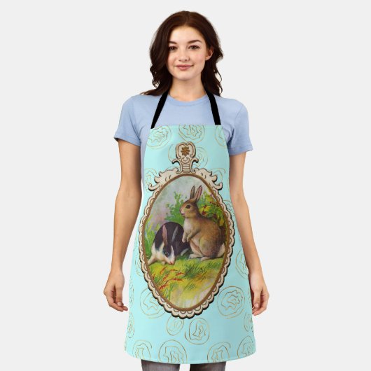 かわいい復活祭金ゴールド花ターコイズエプロン エプロン (着用した状態)