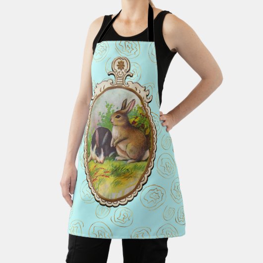 かわいい復活祭金ゴールド花ターコイズエプロン エプロン (インサイチュ)