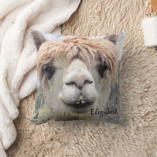 かわいい微笑のアルパカの写真のイメージ クッション (ブランケット)