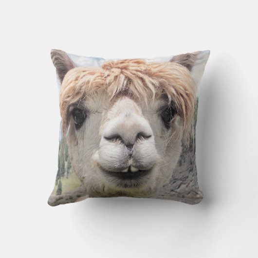 かわいい微笑のアルパカの写真のイメージ クッション (裏面)