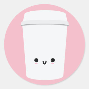 かわいい微笑のコーヒーステッカー ラウンドシール