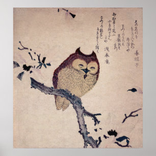 かわいい微笑のフクロウの日本人のプリント ポスター