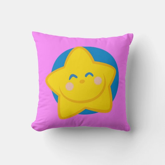 かわいい微笑の星、ピンクの枕 クッション (正面)