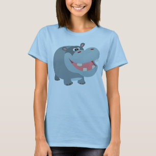 かわいい微笑の漫画のカバの女性のTシャツ Tシャツ