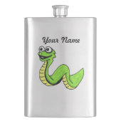かわいい微笑の漫画の緑の黄色いヘビ フラスク (正面)