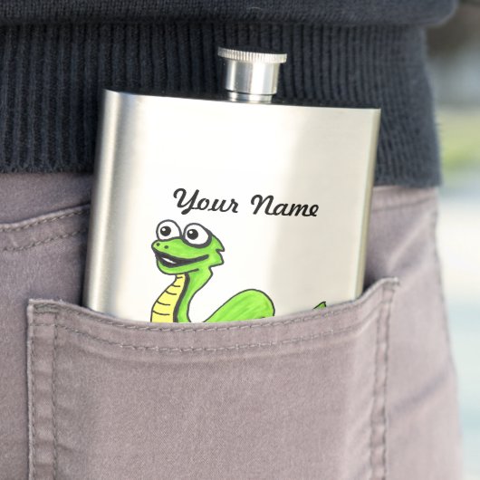 かわいい微笑の漫画の緑の黄色いヘビ フラスク (インサイチュ)