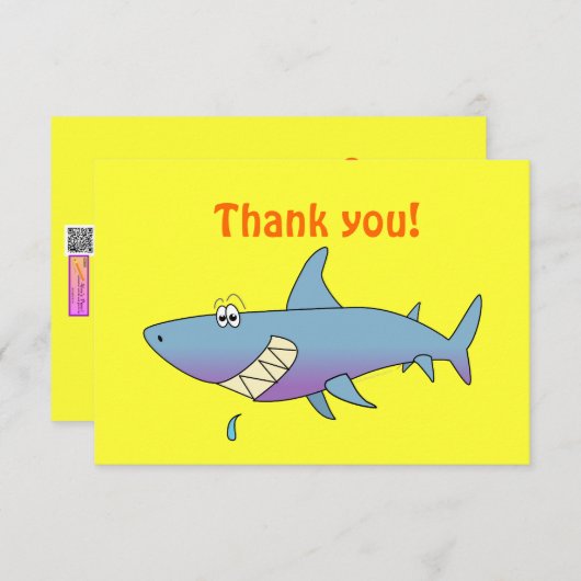 かわいい微笑の漫画の鮫のカスタマイズ可能なテンプレート サンキューカード (正面/裏面)