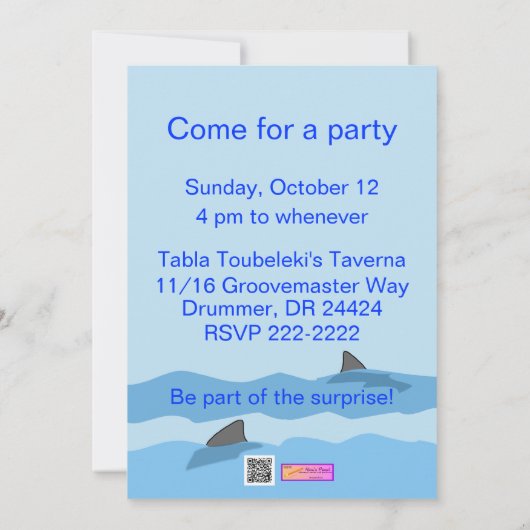 かわいい微笑の漫画の鮫のパーティの招待状 招待状 (裏面)