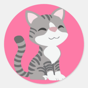 かわいい微笑の灰色の虎猫猫 ラウンドシール
