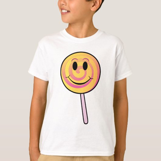 かわいい微笑の黄色い漫画の棒つきキャンデー Tシャツ (正面)