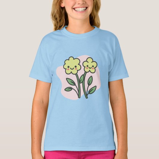 かわいい微笑みの黄色い花の子供用Tシャツ Tシャツ (正面)