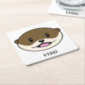 かわいい微笑みオッター スクエアペーパーコースター (アングル)