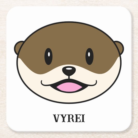 かわいい微笑みオッター スクエアペーパーコースター (正面)