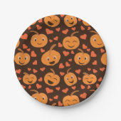 かわいい微笑みカボチャのパターンとハート ペーパープレート (正面)