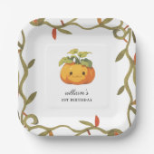 かわいい微笑みカボチャのランド1歳の誕生日 ペーパープレート (正面)