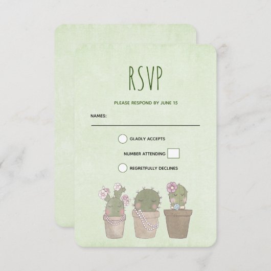 かわいい微笑みサボトリオウォーター色デザイン 出欠カード (正面/裏面)