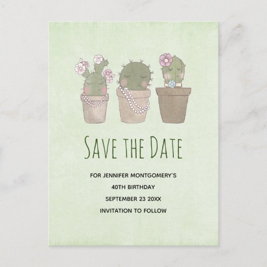 かわいい微笑みサボトリオ水彩保存日 インビテーションポストカード (正面)