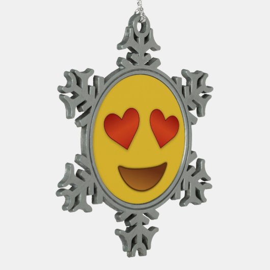かわいい心からの目Emoji スノーフレークピューターオーナメント (左)