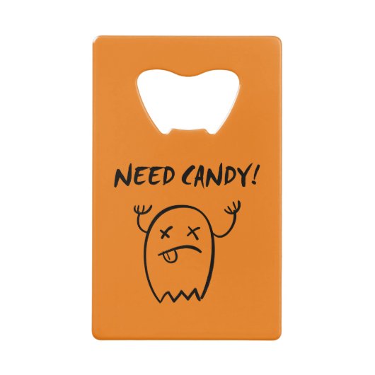 かわいい必要キャンディハロウィーン幽霊 モノトーンの クレジットカード栓抜き (正面)