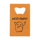 かわいい必要キャンディハロウィーン幽霊 モノトーンの クレジットカード栓抜き (裏面)