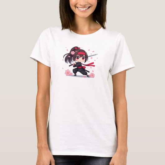 かわいい忍者の戦士の花の少女 Tシャツ (正面)