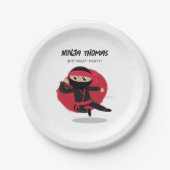 かわいい忍者ウォリアリアーブラック&レッド子供の誕生日パーティー ペーパープレート (正面)
