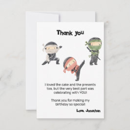 かわいい忍者ウォリアーキッズの誕生日パーティー サンキューカード