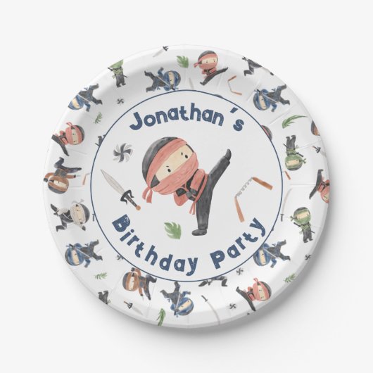 かわいい忍者ウォリアー子供の誕生日パーティー名前をカスタムする ペーパープレート (正面)