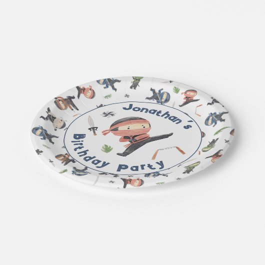 かわいい忍者ウォリアー子供の誕生日パーティー名前をカスタムする ペーパープレート (アングル)