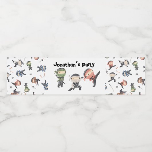 かわいい忍者ウォリアー子供の誕生日パーティー ペットボトルラベル (シングルラベル)