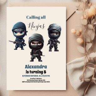 かわいい忍者ウォリアー子供の誕生日パーティー 招待状