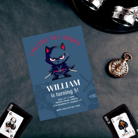 かわいい忍者ウォリアー子供の誕生日パーティー 招待状