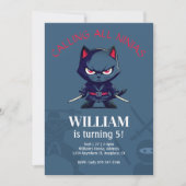 かわいい忍者ウォリアー子供の誕生日パーティー 招待状 (正面)