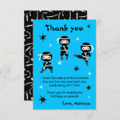 かわいい忍者キッズ戦士少女 青い誕生日パーティー サンキューカード (正面/裏面)