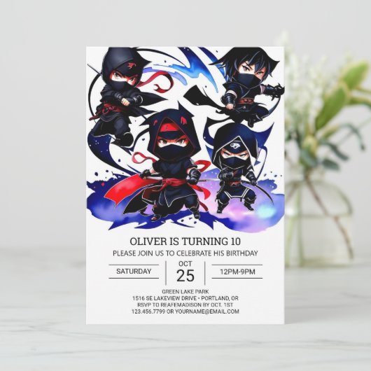 かわいい忍者シークレットエージェント誕生日 招待状 (スタンド正面)