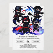 かわいい忍者シークレットエージェント誕生日 招待状 (正面/裏面)