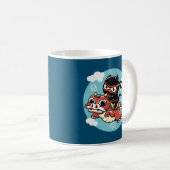かわいい忍者ネコ赤いドラゴンに乗る コーヒーマグカップ (正面右)