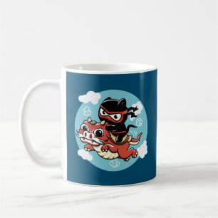 かわいい忍者ネコ赤いドラゴンに乗る コーヒーマグカップ
