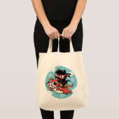 かわいい忍者ネコ赤いドラゴンに乗る トートバッグ (正面(商品))