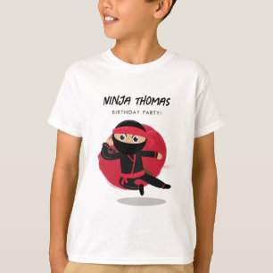 かわいい忍者ブラック&レッド子供の誕生日パーティー Tシャツ