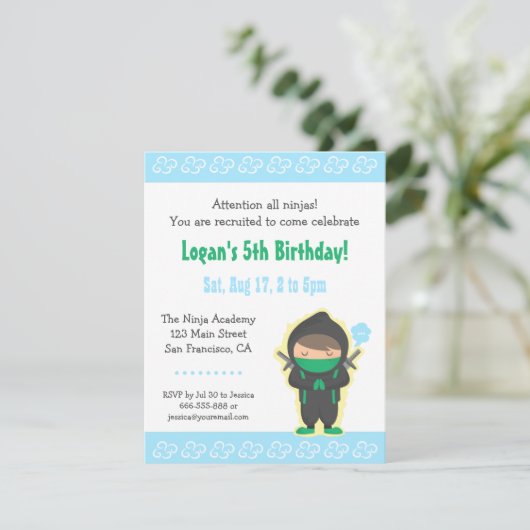 かわいい忍者ボーイ子供の誕生日パーティの招待状 招待状 (スタンド正面)