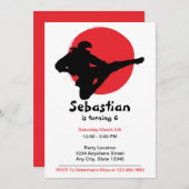 かわいい忍者レッド&ブラック誕生日 招待状 (正面/裏面)